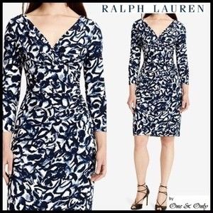 Lauren Ralph Lauren Blue White Faux Wrap Dress 14